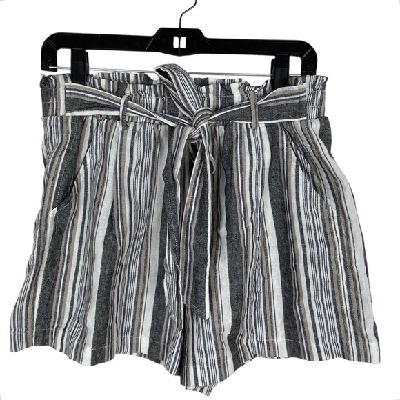 Blu Dahlia Linen Blend Shorts Women’s Size M Striped Tan Gray White - Picture 8 of 8